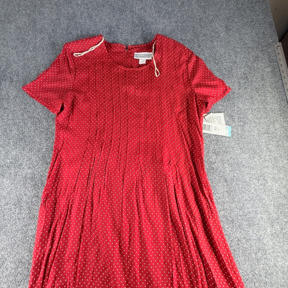 Jessica Howard Red Polka Dot Pintuck Midi Dress Short Sleeve 7-16279 Size 16 NWT